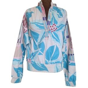 80s KOOS Van Den Akker Cotton Windbreaker Top Mixed Print Union Made Artsy Vtg‎